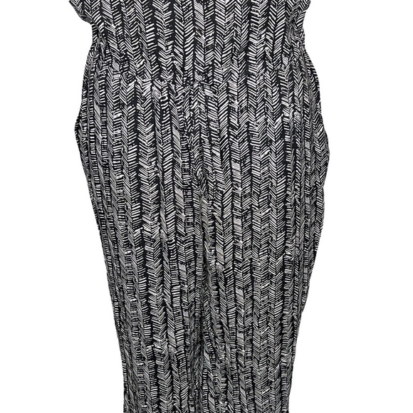 LOFT Black White Geometric Print Straight Neck Belted Jumpsuit Pockets Size M - Picture 6 of 11
